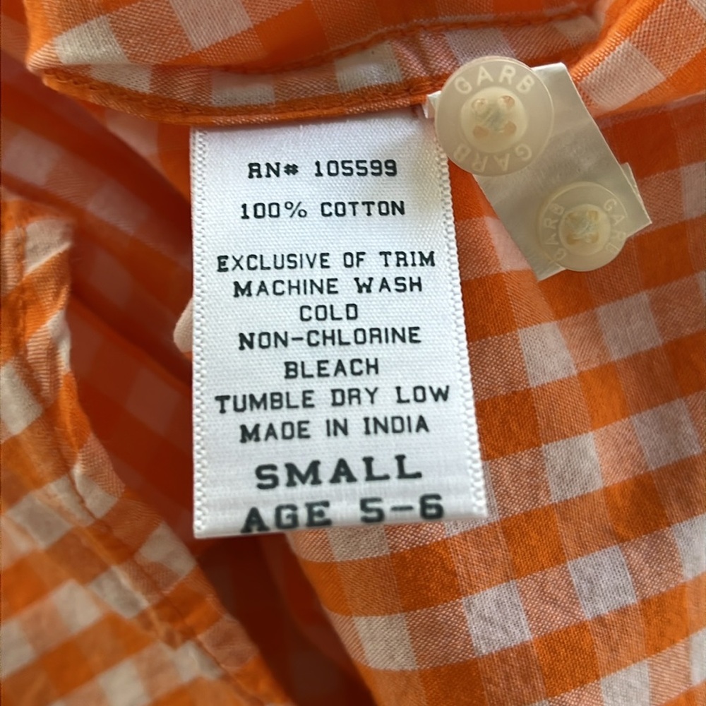 Garb Team University of Tennessee VOLS Orange Gingham Button-down Shirt size 5-6 - Picture 13 of 13